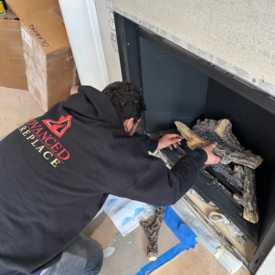 Fireplace installer at work